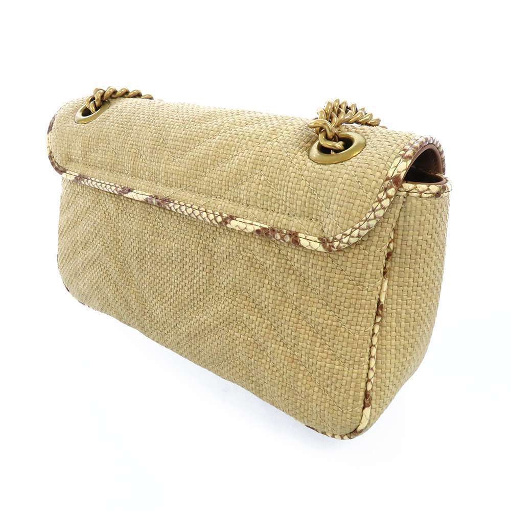 Gucci GG Marmont Chain Shoulder Bag Raffia Python Beige - Picture 2 of 9